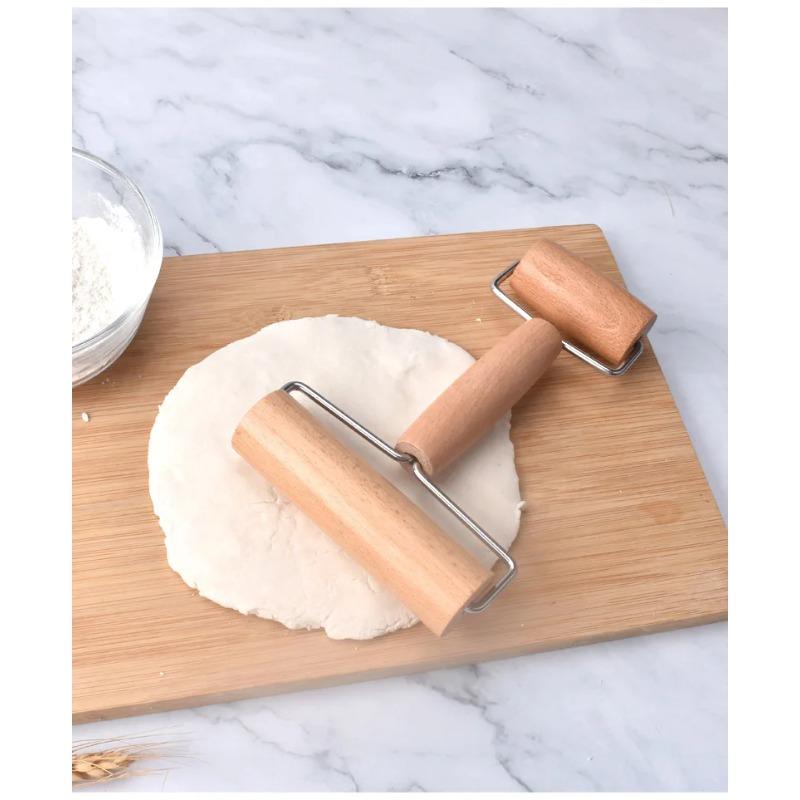 Rolling Pin Wooden Baking Utensil Single Wheel Double Handle Rolling Pin Hand Solid Wood Rolling Pin Roller Noodle Rolling Stick