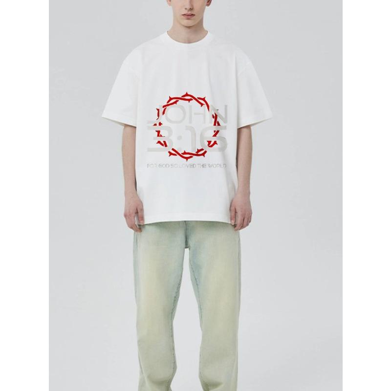 Men's Black T-Shirt with John 316 Bible Verse and Crown of Thorns Design for Religious Faith and Casual Wear