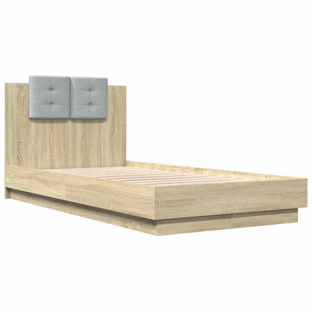 Bed Frame with Headboard and LED Lights Sonoma Oak 75 x 190 cm