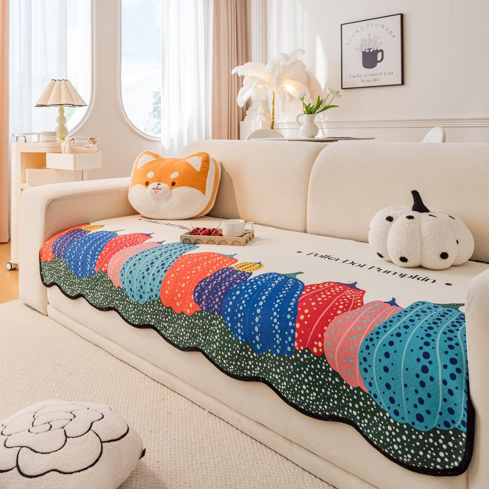 

Подушка для дивана в форме тыквы универсальна для всех сезонов Новый шенилловый диван, ткань для подушки сиденья, чехол-полотенце с улучшенным ощущением 90*90cm