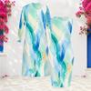 Women Plus Size Two Piece Set Long Sleeve Open Front Cardigan Sleeveless Printed Bodycon Dress Dark Blue