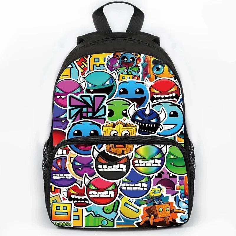 Children Large Capacity Angry Geometry Dash Print Backpack Students School Bags for Girls Boys Cartoon Bookbag Travel Backpacks