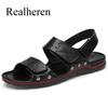 Summer Men Leather Casual Sandals Plus Size 50 Outdoor Black Walking Soft Luxury Shoes Sandalias Hombre New Fashion 2026