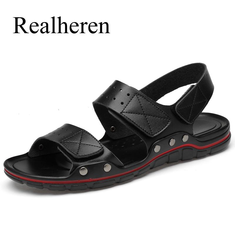 Summer Men Leather Casual Sandals Plus Size 50 Outdoor Black Walking Soft Luxury Shoes Sandalias Hombre New Fashion 2026