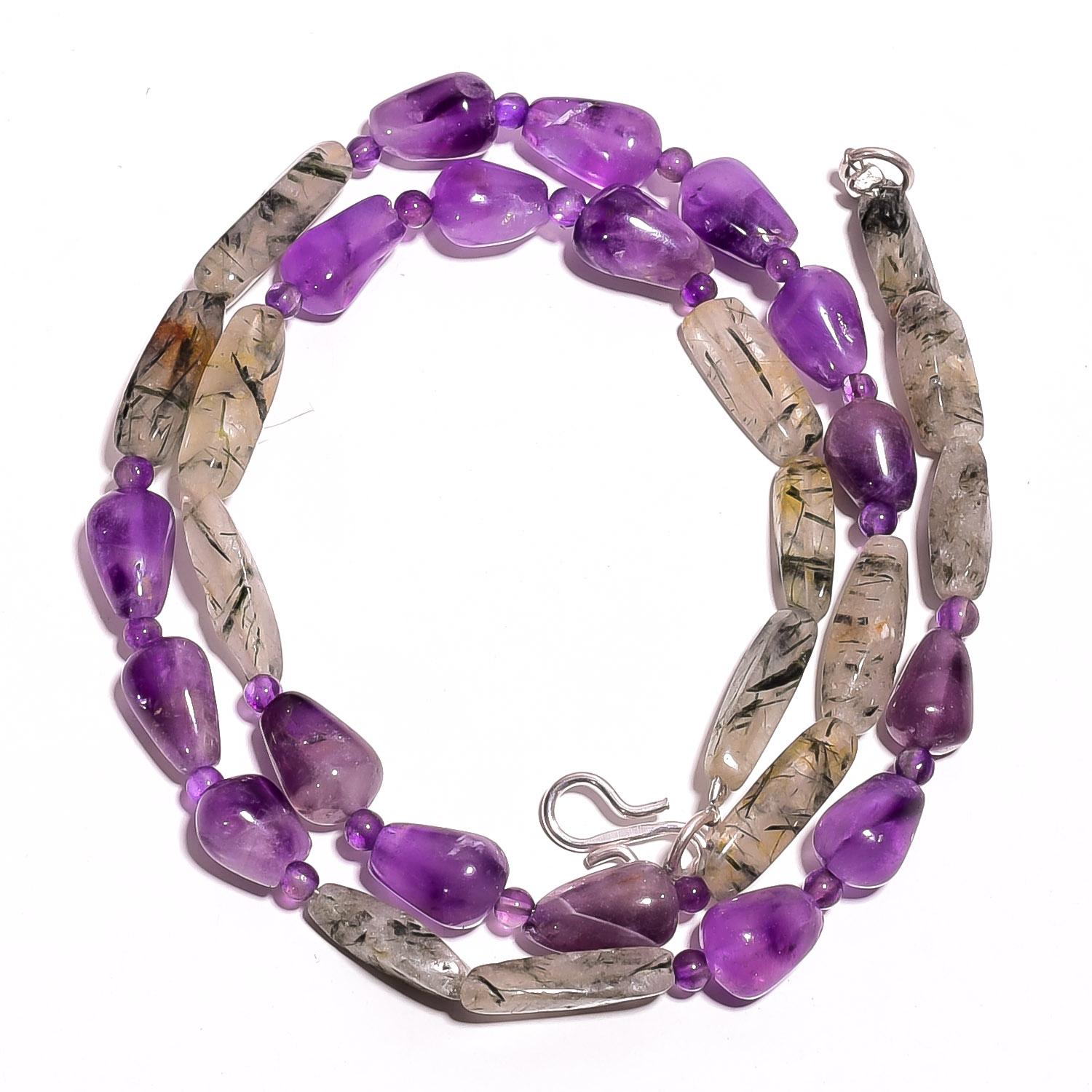 

Natural Green Rutile Quartz Amethyst Gemstone Smooth Beads Necklace 17 UB-3041 UB-3041