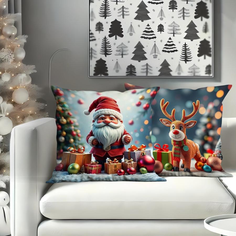 Christmas Pillow Cover Holiday Decoration Oil Painting Style Realistic Sofa Cushion Cover Bedroom Pillow