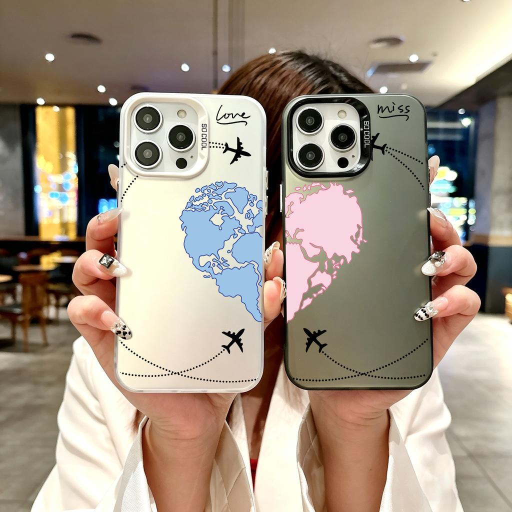 Color Phone Case For iPhone 17 16E 16 11 15 14 Pro MAX 12 13 MINI 7 8 Plus XR SE Silver Cover Planes World Map Travel Love Heart