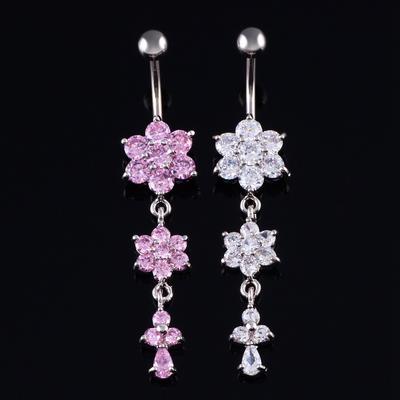 Lingchee Hypoallergener Edelstahl Hängende Blume Zirkon Bauchnabelringe 14G Bauchnabel Körperpiercing Schmuck