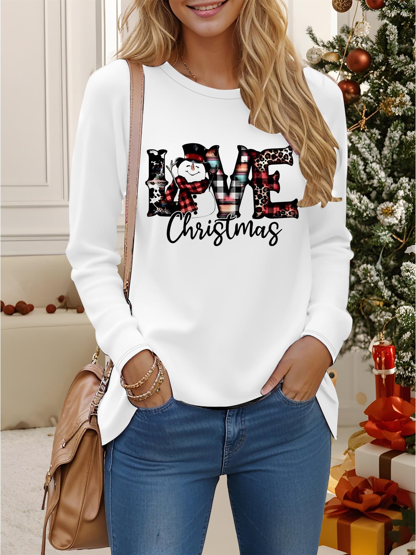 

Топы для женщин 3D Рождественский принт Круглый вырез Длинный рукав Футболка Осень Повседневный Облегающий Пуловер Женский Топ с длинным рукавом XXL белый