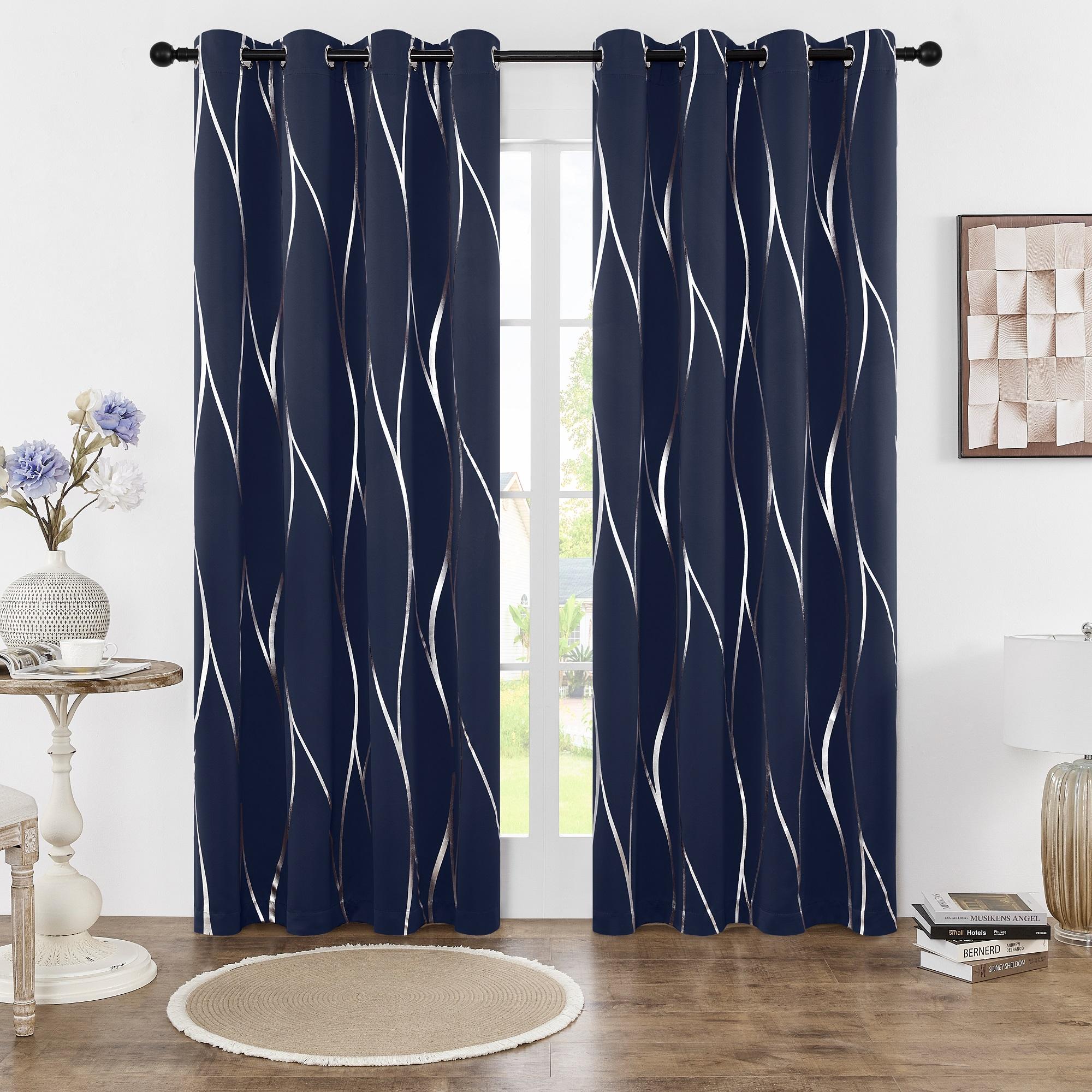 

Упаковка з 2 затемнених штор, люверсів, теплоізоляційна кімната, затемнена хвилями, надрукована фольгою для спальні 52 84 inch&Grommet Top