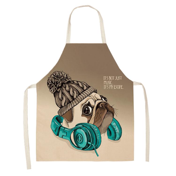 Bulldog Dachshund Pug Dog Kitchen Apron Printed Cotton Linen Women Bib Household Cooking Cleaning Tool