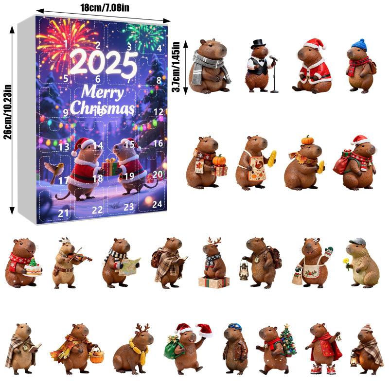 Capybara Weihnachts-Countdown-Kalender 24 Tage Adventsschmuck 2D Acrylanhänger Niedliche Feiertagsdekoration zum Aufhängen für Zuhause Baum