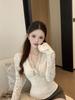 Women’s Winter Slimming V-Neck Lace Top with Bell Sleeves
