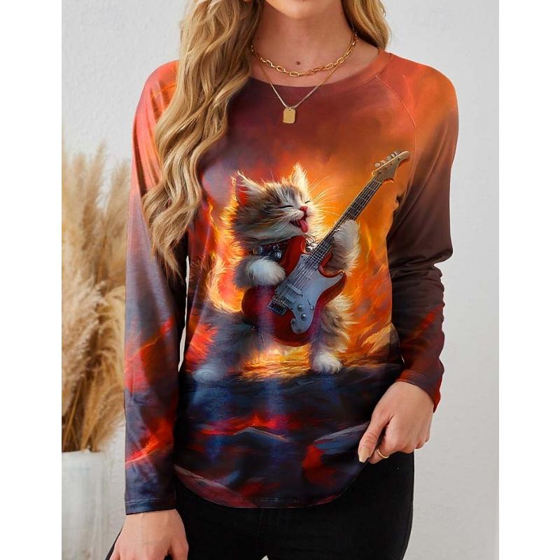 

Women s T Shirt Heart Plaid Casual Long Sleeve Crew Neck Long Tops Daily Print Yellow Red Blue Rose Pink Summer Spring S