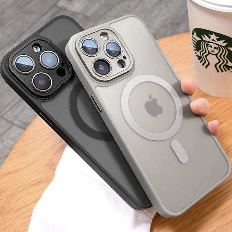 Case For iPhone 15 14 13 11 12 Pro Max Plus For Magsafe Magnetic Lens Protection Matte Cover