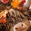 Fall Decorations 2PCS Autumn Highland Cow Ornament, Thanksgiving Day Theme Wooden Decoration, with Woodcraft Decor Exquisite Details Figurine,