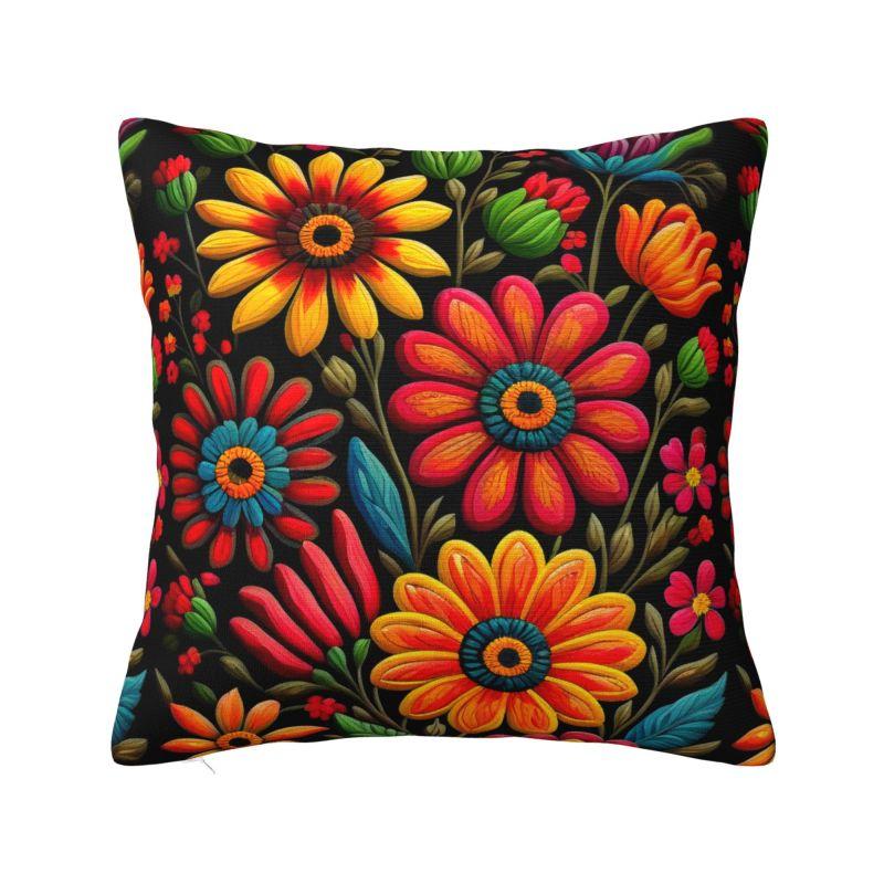 Colourful Floral Mexican Flowers Throw Pillow Case Home Decor Sofa Chair Cushion Cover Polyester Cozy Pillowcase Dakimakura
