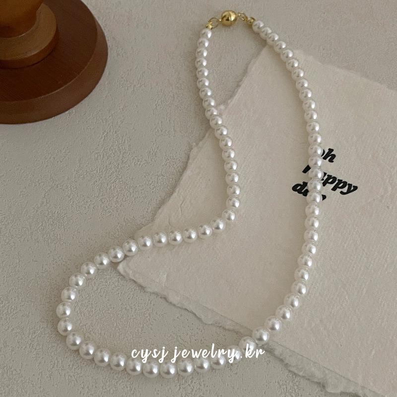 Cui Yan S925 Sterling Silver Korean Style Pearl Magnetic Clasp Necklace for Women - Elegant Versatile Clavicle Chain
