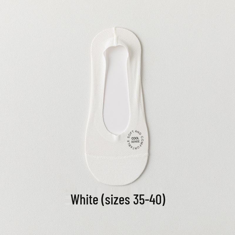 Mesh Ice Silk Women's Low-Cut Invisible Boat Socks with Anti-Slip Heel and Cotton Bottom