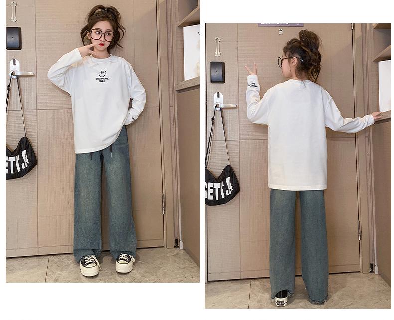 Girls' 2025 Autumn Smiley Face Casual Loose Shirt for Medium & Large Children