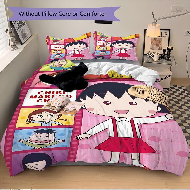 Chibi Maruko Chan Adventures Print 3Pcs Bedding Setduvet Cover With 2 Bedropillowcase Home Birthday Gift