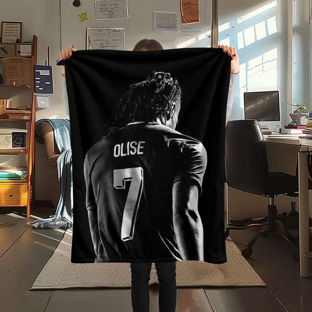 Michael Olise Bedrukte Flanellen Deken, zachte plaid voor slaapkamerbank, wasbaar, voetbalfan merchandise, geweldig cadeau.