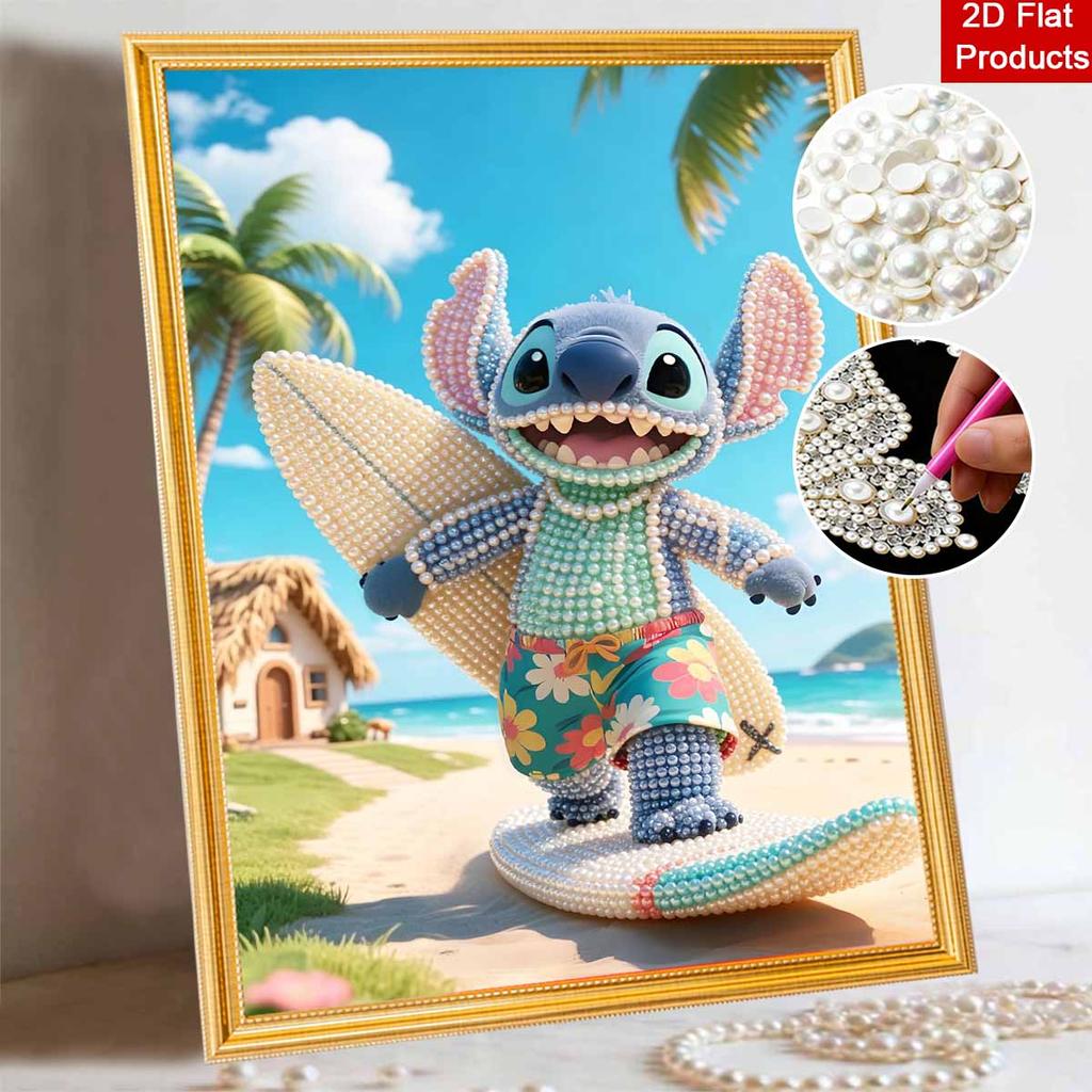Disney Pearl Art Painting Stitch Surfing Beach Home Wall Decor Art Crafts Handmade DIY Adult/Beginner Gift Creative Home Decor Frameless 146