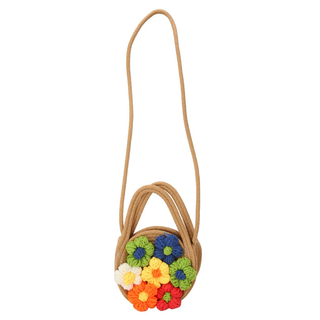 Flower Straw Beach Bag for Women Cute Fashion Large Capacity Straw Shoulder Bag for Summer Outdoor Khaki