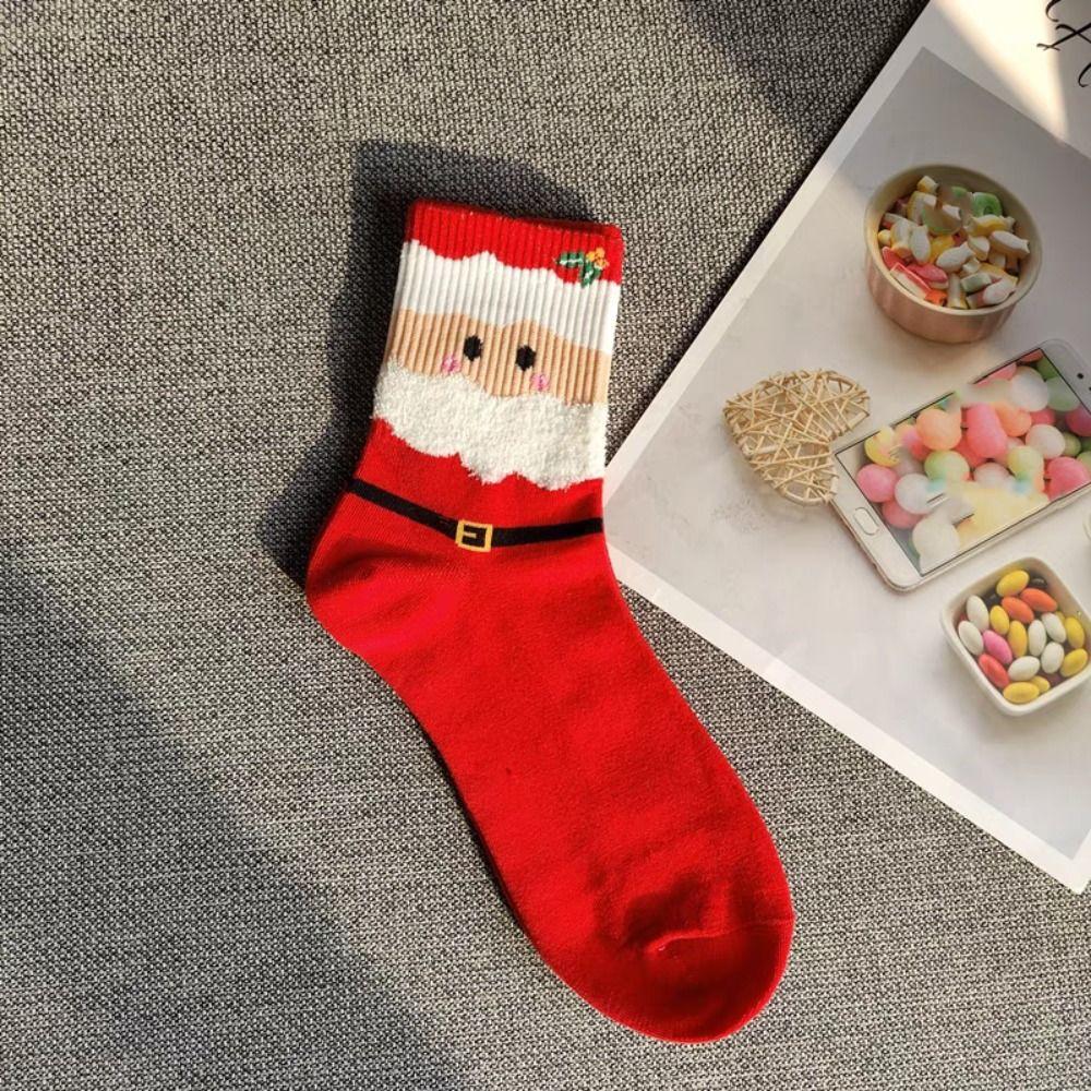 5Pairs Cartoon Christmas Socks Snowman Santa Claus Tube Sock High Ankle Socks Mid-calf Socks  Girl