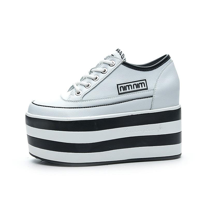 Fashion Fashionable Women's White Wedge Casual Shoes Spring Autumn New Arrival with Thick-soled Platform and Internal Height Increase