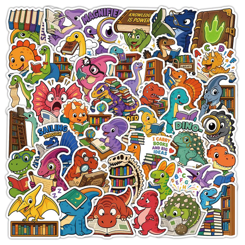 10/30/50pcs Cartoon Dinosaur Reading Book Graffiti Stickers Cute Animal Decal DIY Notebook Luggage Suitcase Reward Funny Sticker
