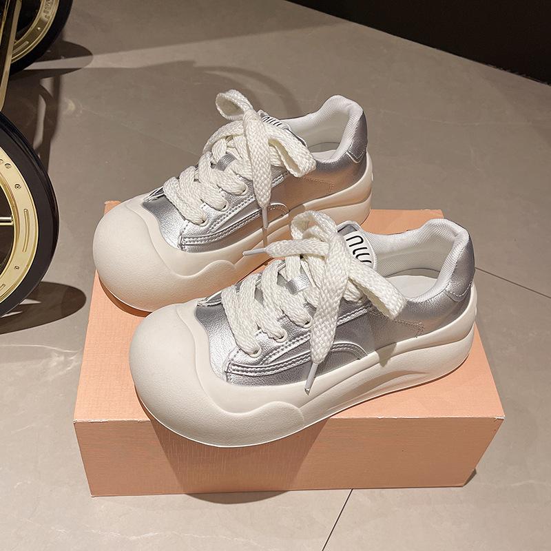 Ugly Cute Big Head Breadboard Shoes Women's 2025 Spring New Ins Sweet Platform Versatile Sports Little White Shoes Tide