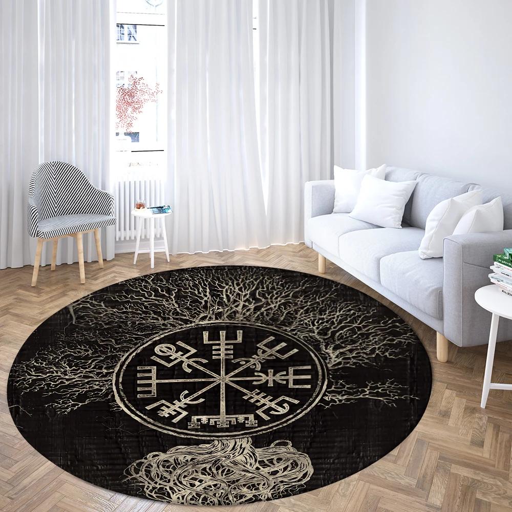 World Tree Round Rug Area Rug Viking Norse Mythology Print Round Carpet Living Room Bedroom Floor Mat Playroom Soft Round Carpet