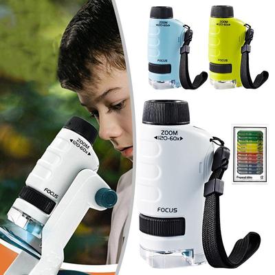 Kids Portable Microscope Biological Educational Toys for Children Home School Science Kit LED Light 60X- -120X STEM Gift Magnifier LM