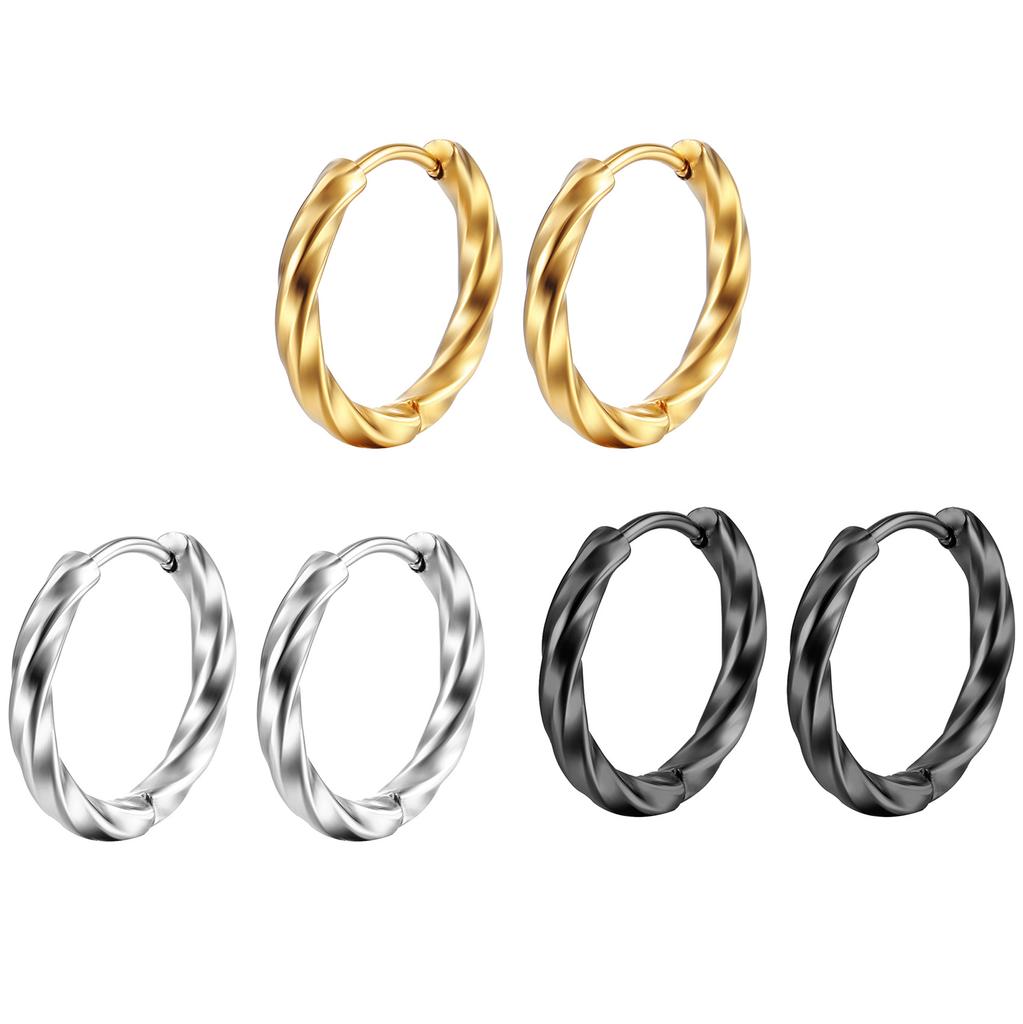 Wind Unisex Titanium Steel Round Twist Wire Ear Buckle Trend Gold Stainless Steel Small Earrings Ear