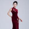 Daily waist and thin simple and generous dress for women's temperament of the Republic of China, elegant and improved black velvet embroidered