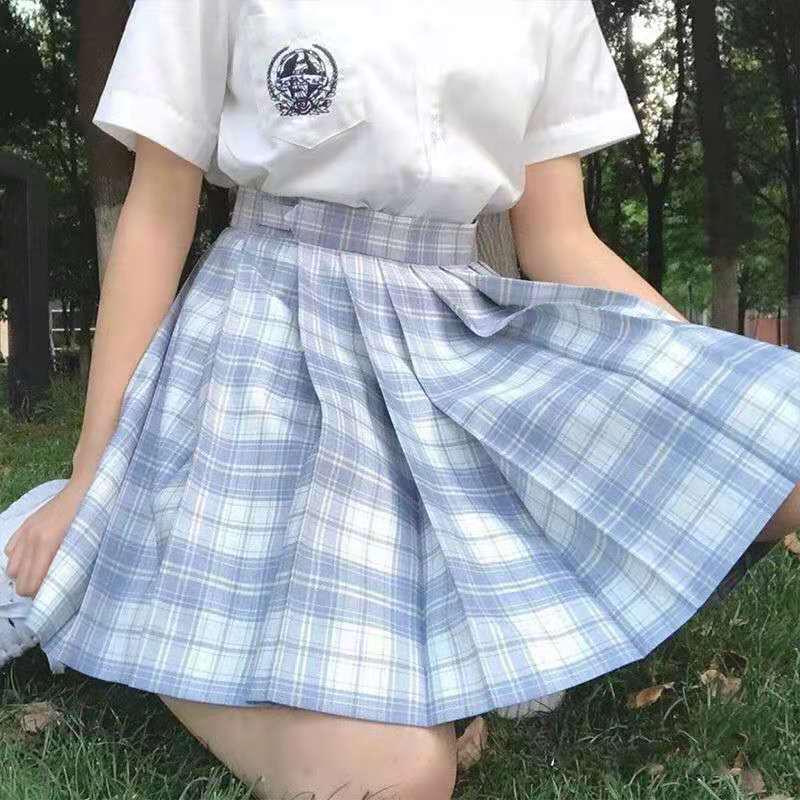 Gentle Blade Authentic JK Uniform: Plaid Pleated Skirt & College Style Short Shirt Set