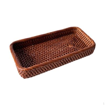 Rattan Basket Bread Rectangular Multipurpose Serving Tray Handwoven Fruit for Dining