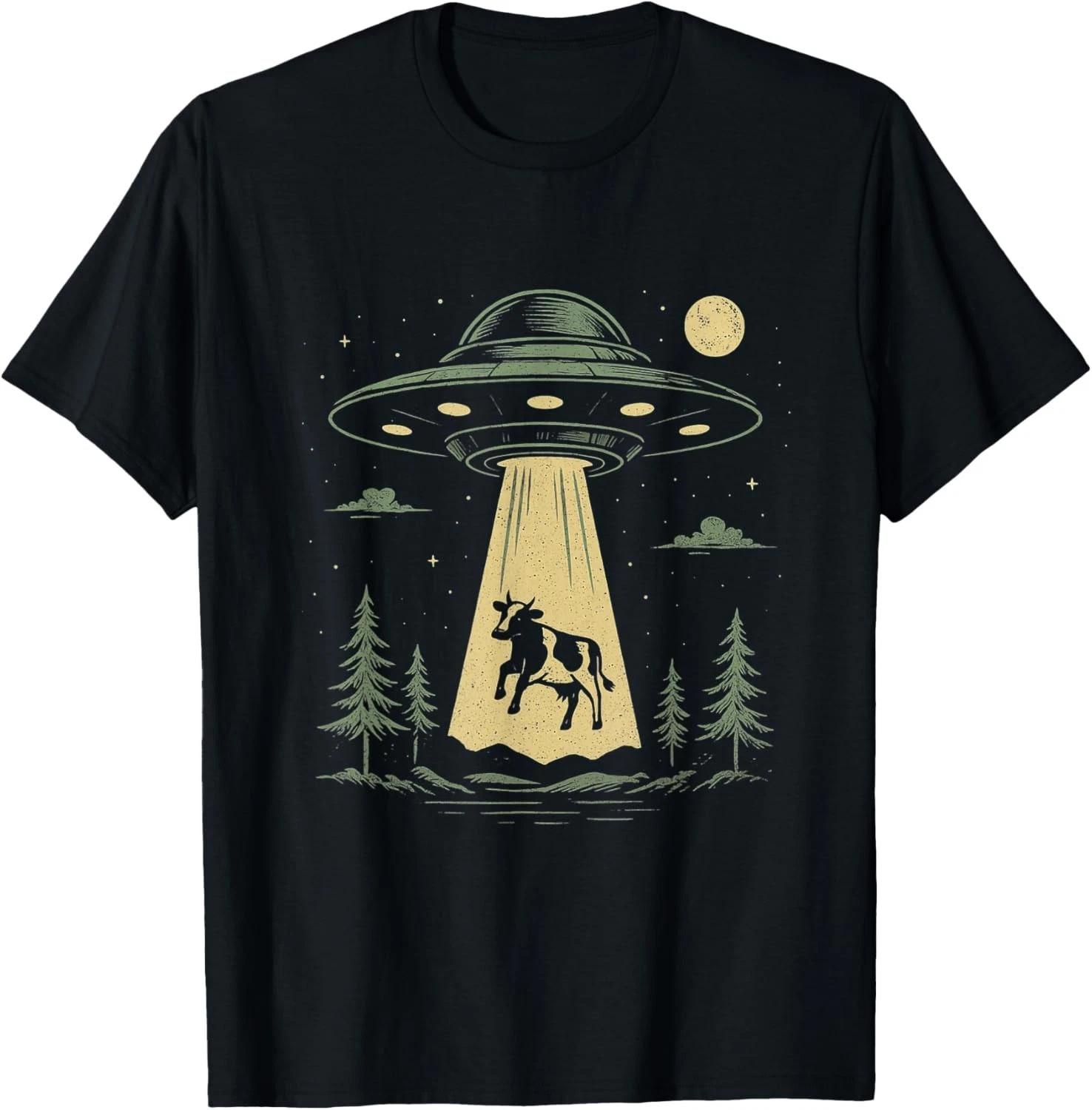 UFO Cow Abduction Design _ Funny Alien Spaceship Gift Unisex T-Shirt 4XL