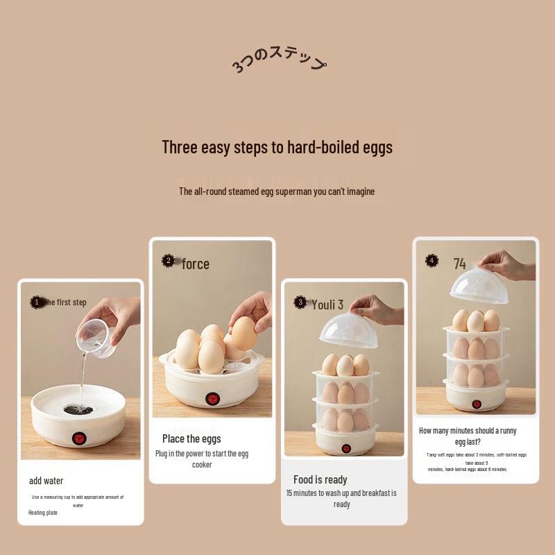 Automatic Egg Boiler Steamer for 1 Person - Multi-Function Breakfast Machine for Steamed Eggs and Custard with Auto Power-Off