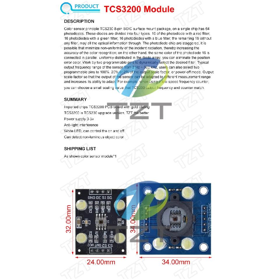 TZT Color recognition sensor TCS230 TCS3200 Color sensor Color recognition module for arduino DIY Module DC 3-5V Input