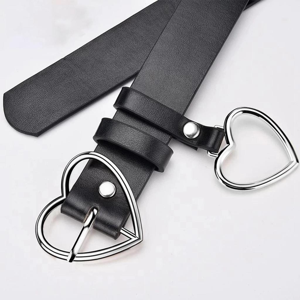 Women Ladies Metal Heart Buckle Belt Leather Jeans Dress Waist Band Belts