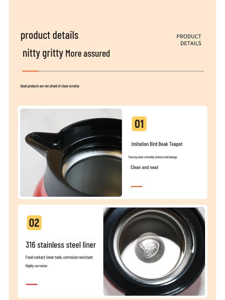Insulated Stainless Steel Kettle with Tea and Water Separation - Elegant Chinese Style for Home or Office Use.