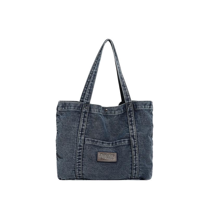 2026 Trendy Large Capacity Denim Tote Bag - Casual and Fashionable Shoulder Bag for Work and Commute