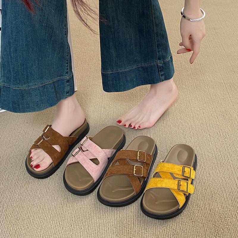 Thick-Soled Seaside Beach Shoes Wear Women'S Summer Versatile Casual Slippers French Retro Style Birkenstocks Sandals Suede