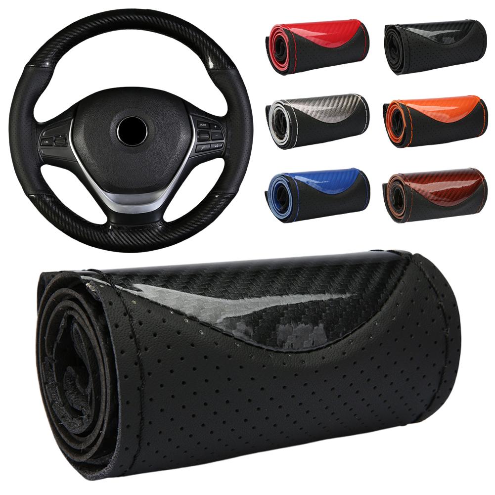 Carbon Fiber Car Steering Wheel Cover SeW DIY Hand Stitch PU Leather Protector Braiding Cover For Steering Wheel D9R4