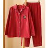 Autumn and Winter Men's and Women's Couples Red Simple Stripes Pure Cotton Double-strand Polished Men's Pajamas Homewear Long-sleeved Suit