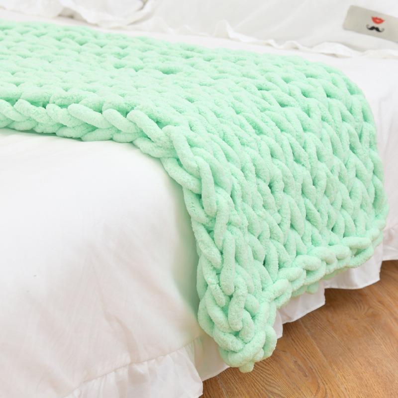 Knit Throw Blanket 20" X 25",Hand Made Large Chenille LoopBYarn Fluffy Throws for Couch Bed, Big Crochet Thick Woven Blanket