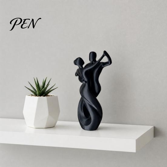 Streamlined Body Shape Sculpture 3D Printing Art Ornament, Matte Black Dancing Couple Model, Abstract Tango Scratch-resistant Figurine Dance