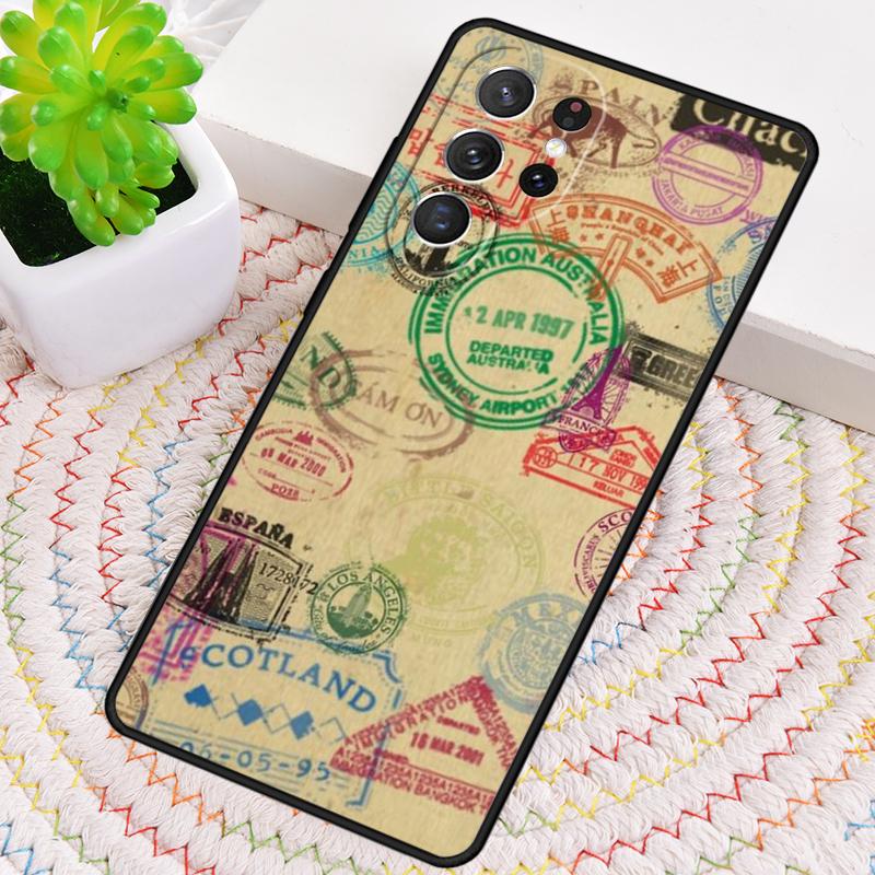 Retro Post Card Passport Stamps Phone Case For Samsung Galaxy note 10 pro S26 S25 S24 S23 S22 Ultra Plus S21 FE S20 Cover